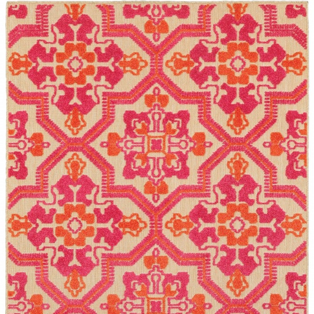 8' Pink And Orange Moroccan Indoor Outdoor Area Rug — view 9