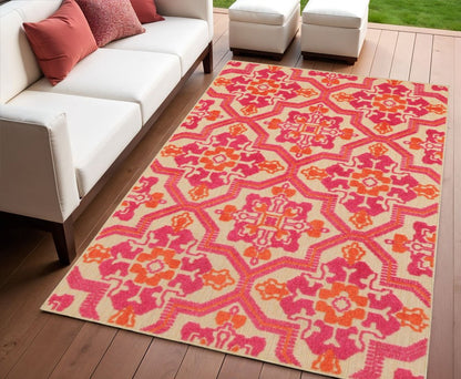 8' Pink And Orange Moroccan Indoor Outdoor Area Rug HomeRoots