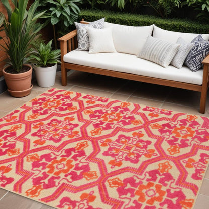 8' Pink And Orange Moroccan Indoor Outdoor Area Rug HomeRoots
