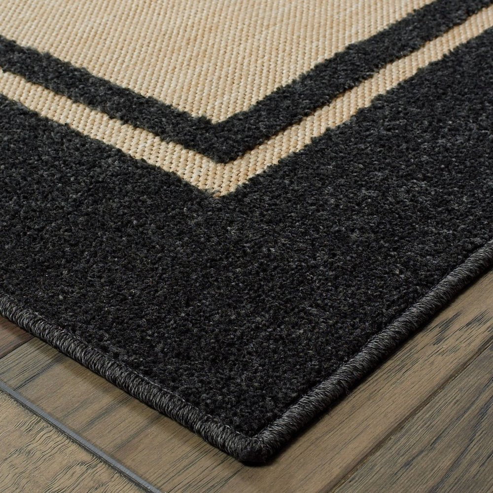 8' Beige And Black Indoor Outdoor Area Rug HomeRoots