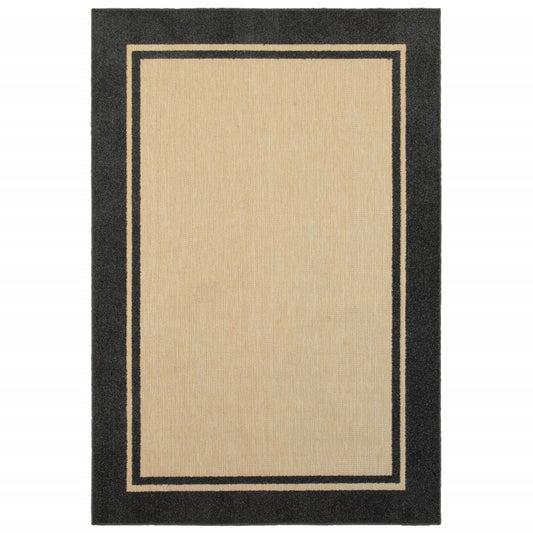 Beige and Black Indoor Outdoor Area Rug - 1" (L) x 129" (W) x 94" (H)