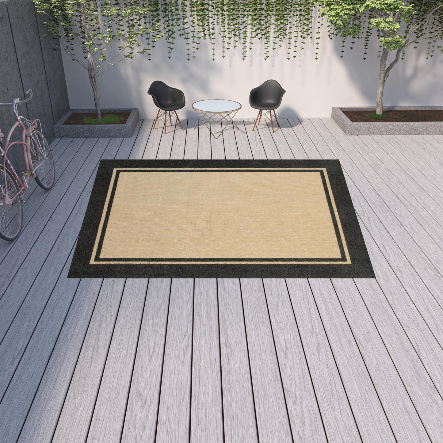 Beige and Black Indoor Outdoor Area Rug - 1" (L) x 153" (W) x 118" (H)