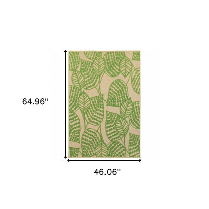 Green Floral Indoor Outdoor Area Rug - 1" (L) x 64" (W) x 46" (H)