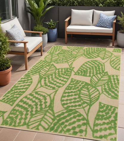 Green Floral Indoor Outdoor Area Rug - 1" (L) x 64" (W) x 46" (H)