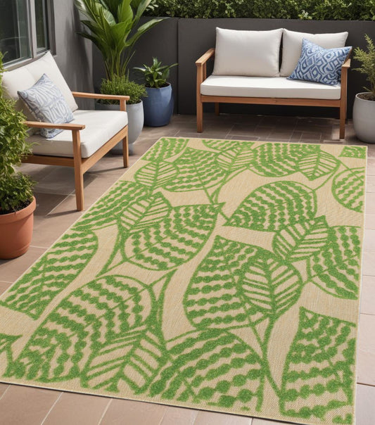 Green Floral Indoor Outdoor Area Rug - 1" (L) x 64" (W) x 46" (H)