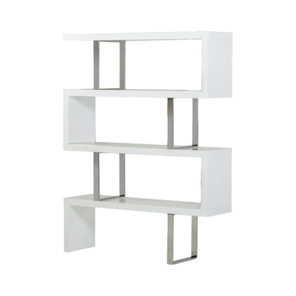 67" White Stainless Steel Four Tier Geometric Bookcase - FurniFindUSA