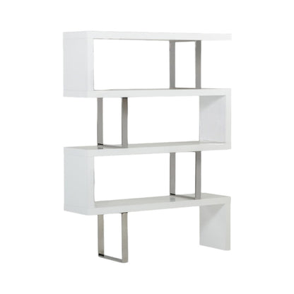 67" White Stainless Steel Four Tier Geometric Bookcase