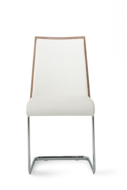 Set of Two White and Silver Upholstered Faux Leather Dining Side Chairs HomeRoots