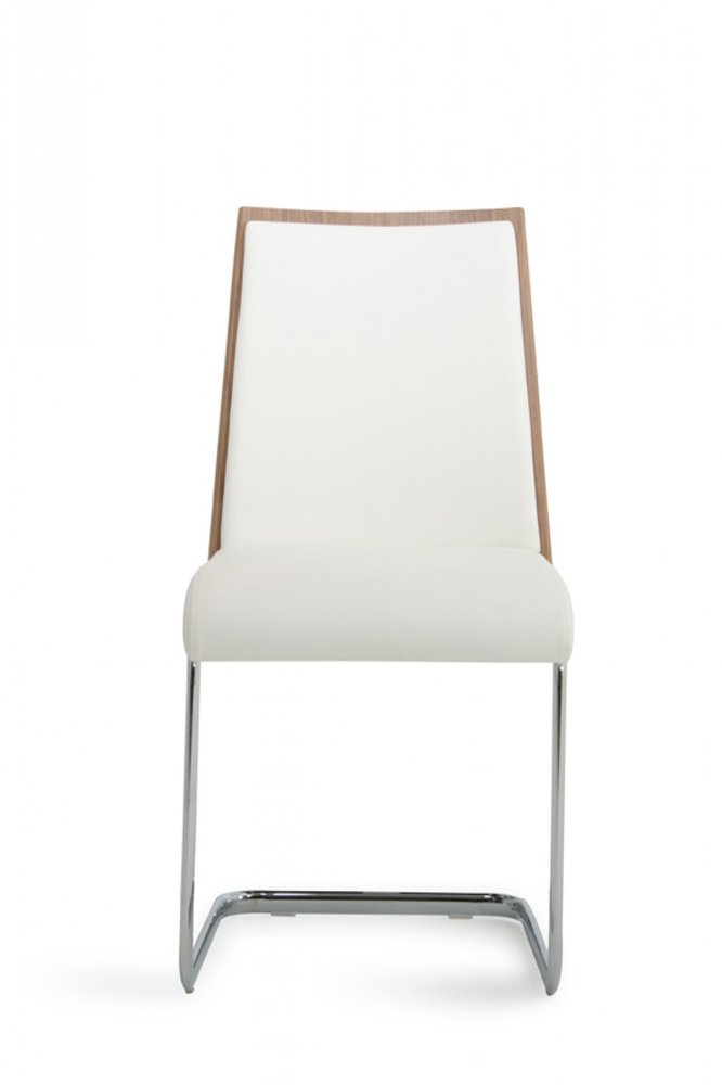 Set of Two White and Silver Upholstered Faux Leather Dining Side Chairs HomeRoots