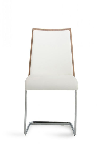 Set of Two White and Silver Upholstered Faux Leather Dining Side Chairs HomeRoots