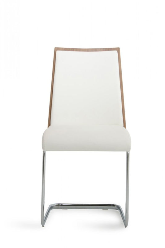 Set of Two White and Silver Upholstered Faux Leather Dining Side Chairs HomeRoots