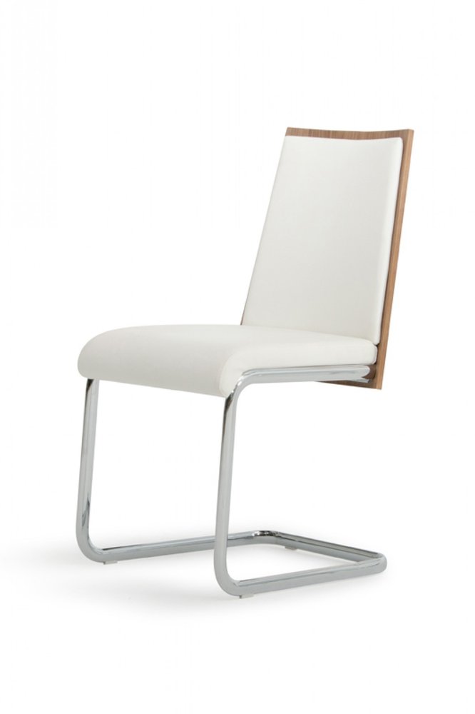 Set of Two White and Silver Upholstered Faux Leather Dining Side Chairs HomeRoots