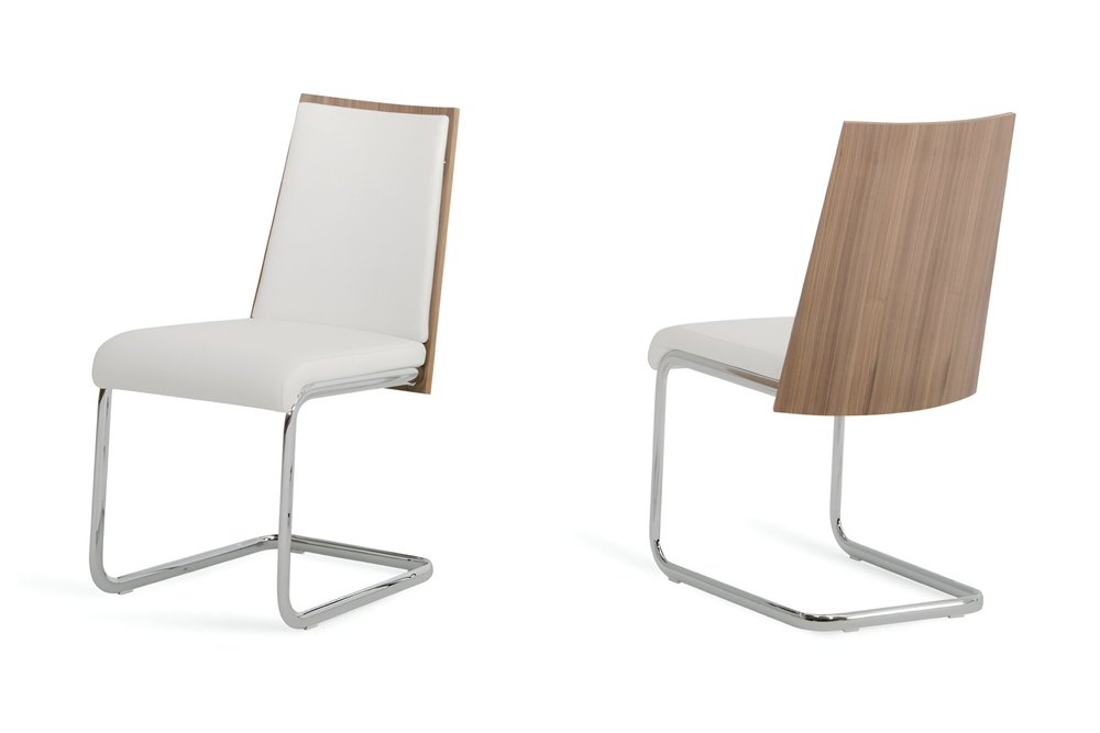 Set of Two White and Silver Upholstered Faux Leather Dining Side Chairs HomeRoots
