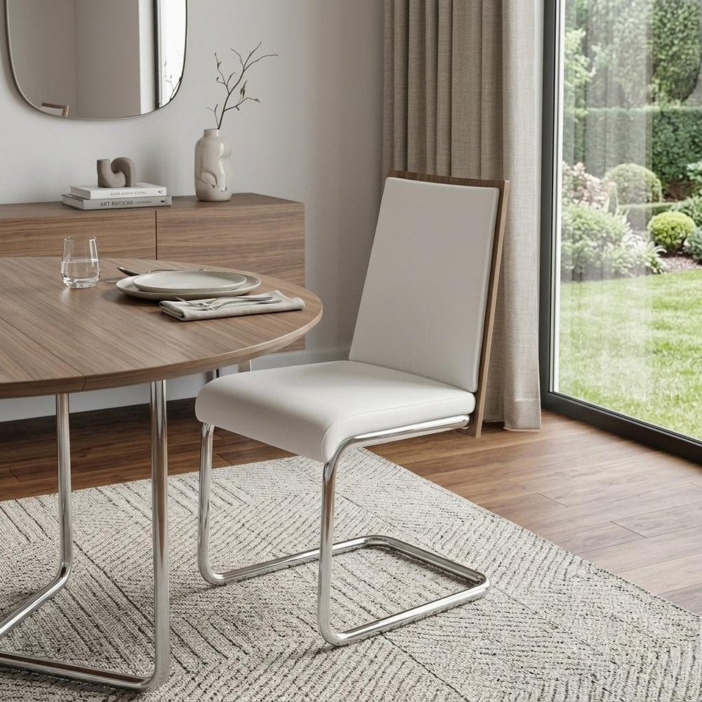 Set of Two White and Silver Upholstered Faux Leather Dining Side Chairs HomeRoots