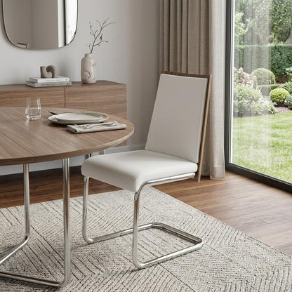Set of Two White and Silver Upholstered Faux Leather Dining Side Chairs HomeRoots