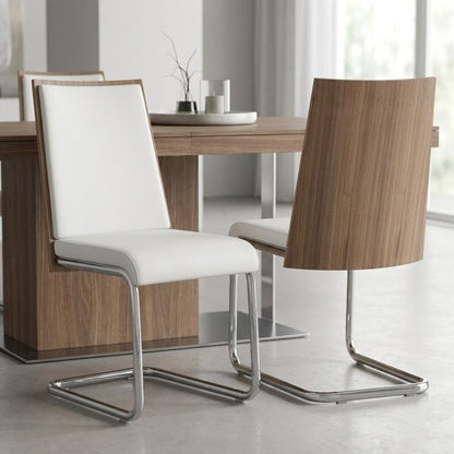Set of Two White and Silver Upholstered Faux Leather Dining Side Chairs HomeRoots