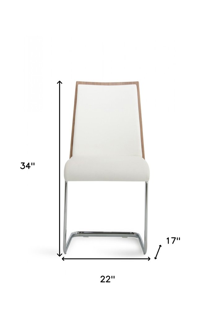 Set of Two White and Silver Upholstered Faux Leather Dining Side Chairs HomeRoots