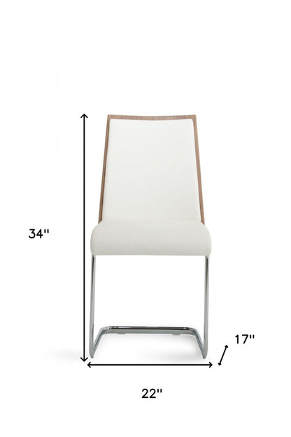 Set of Two White and Silver Upholstered Faux Leather Dining Side Chairs HomeRoots