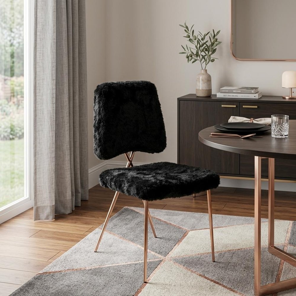 Set of Two Black and Gold Upholstered Fabric Dining Side Chairs HomeRoots