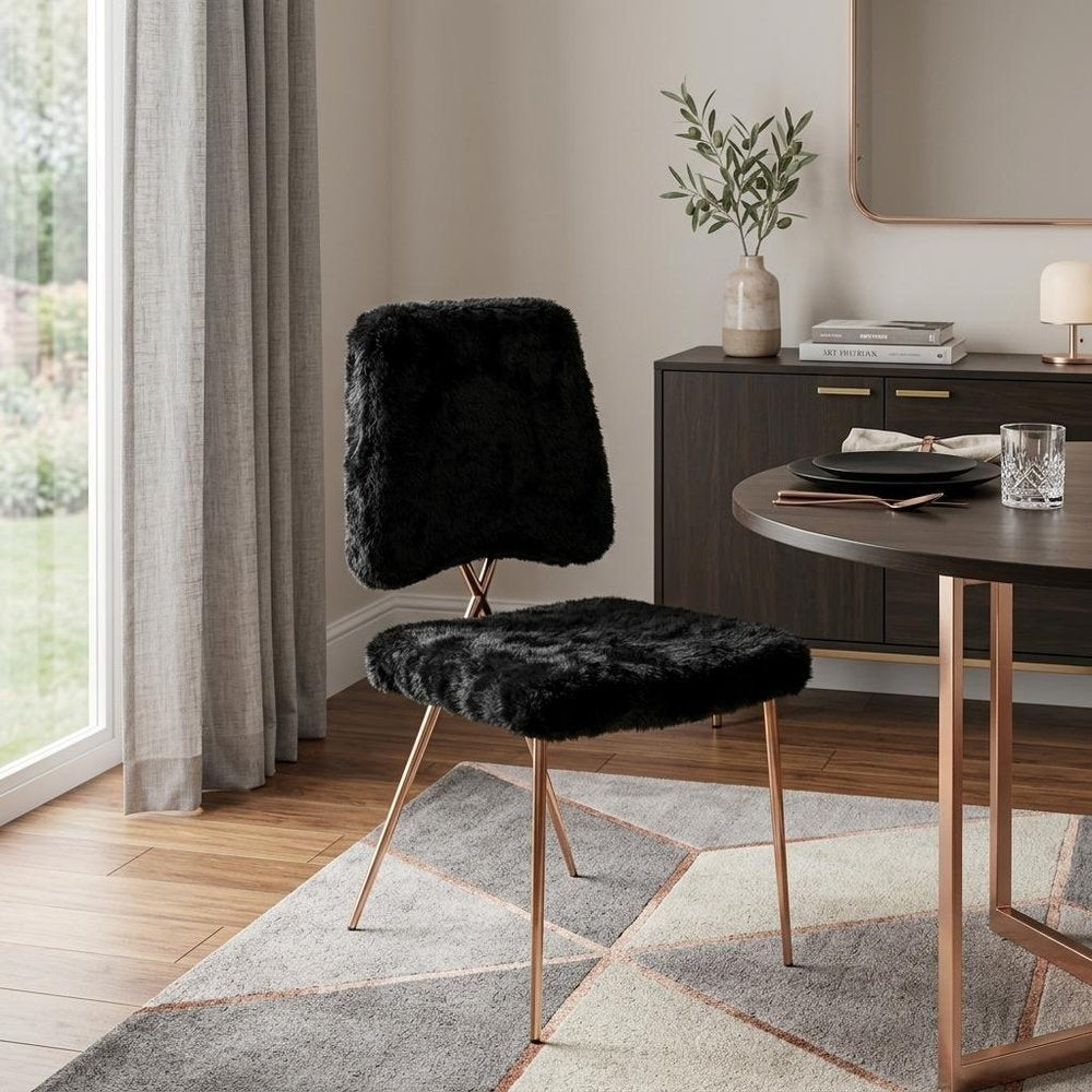 Set of Two Black and Gold Upholstered Fabric Dining Side Chairs HomeRoots