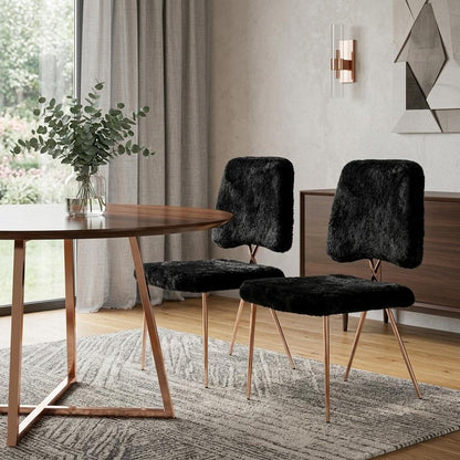 Set of Two Black and Gold Upholstered Fabric Dining Side Chairs HomeRoots