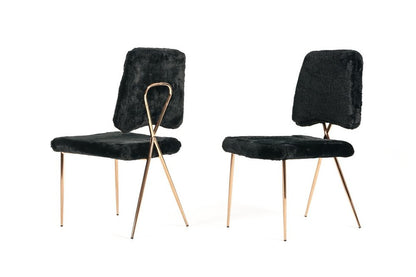 Set of Two Black and Gold Upholstered Fabric Dining Side Chairs HomeRoots