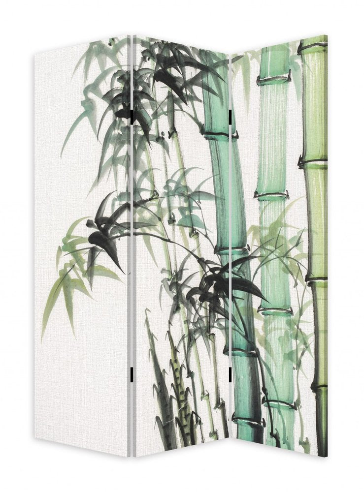 72" Green And White Canvas Folding Three Panel Screen Room Divider HomeRoots