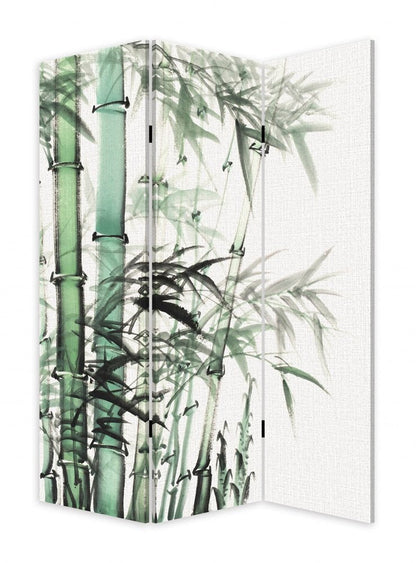72" Green And White Canvas Folding Three Panel Screen Room Divider HomeRoots