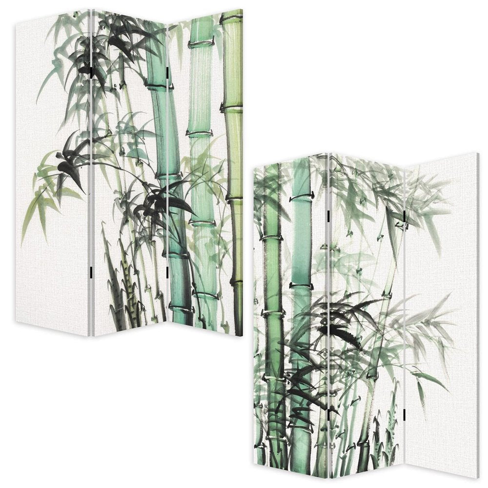 72" Green And White Canvas Folding Three Panel Screen Room Divider HomeRoots