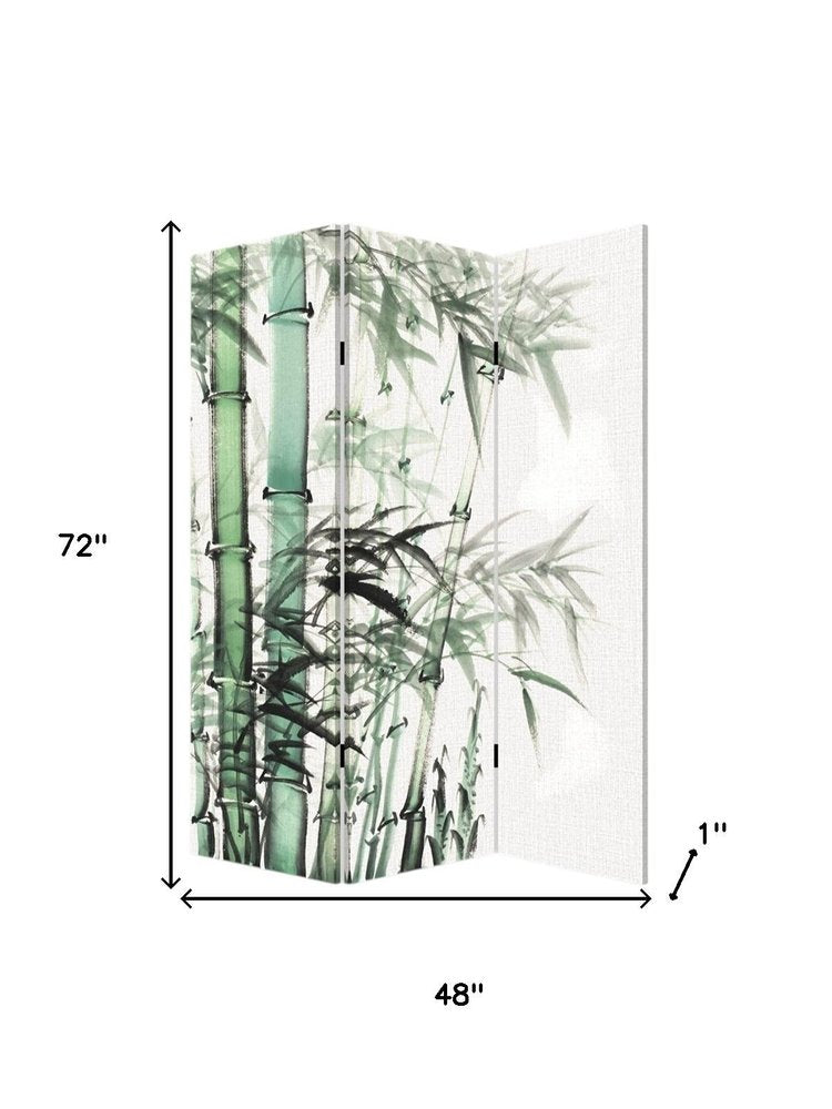 72" Green And White Canvas Folding Three Panel Screen Room Divider HomeRoots