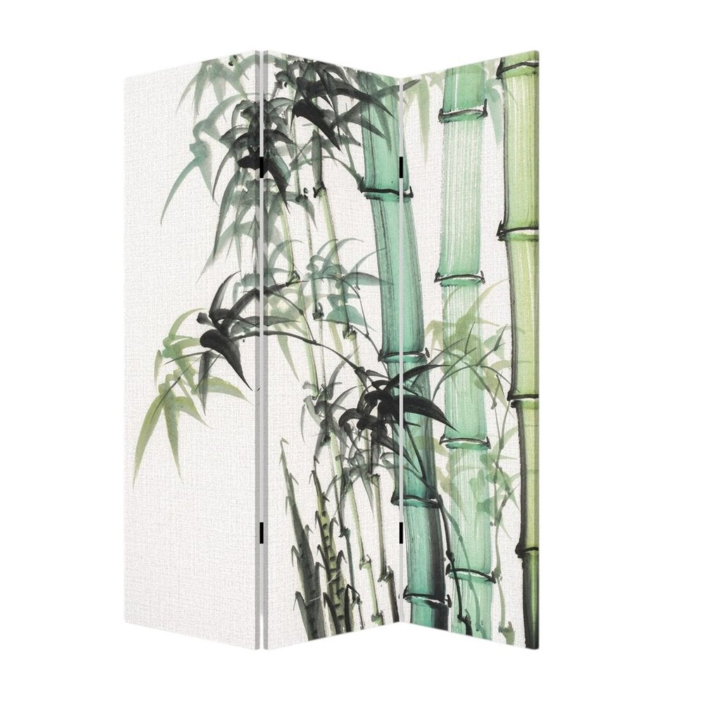 72" Green And White Canvas Folding Three Panel Screen Room Divider HomeRoots