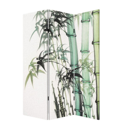 72" Green And White Canvas Folding Three Panel Screen Room Divider HomeRoots