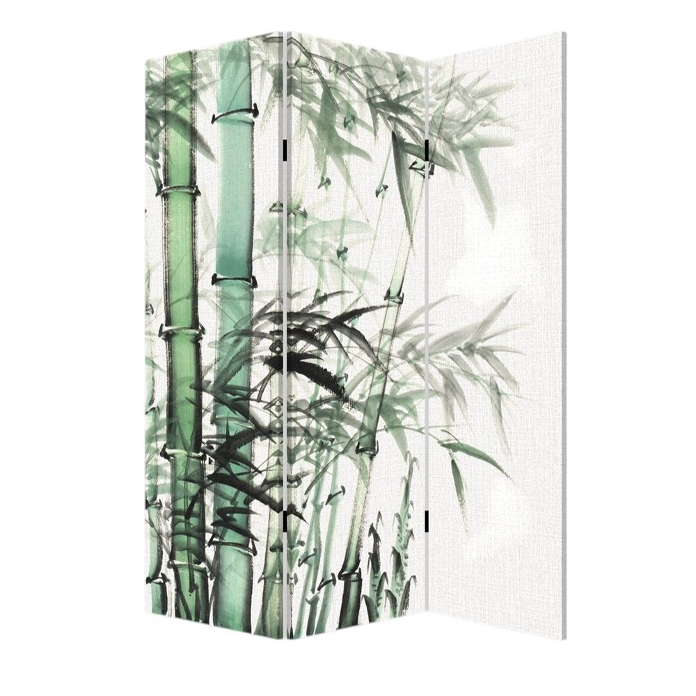 72" Green And White Canvas Folding Three Panel Screen Room Divider HomeRoots