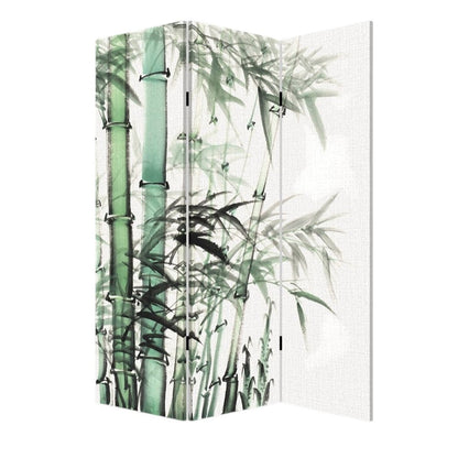 72" Green And White Canvas Folding Three Panel Screen Room Divider HomeRoots