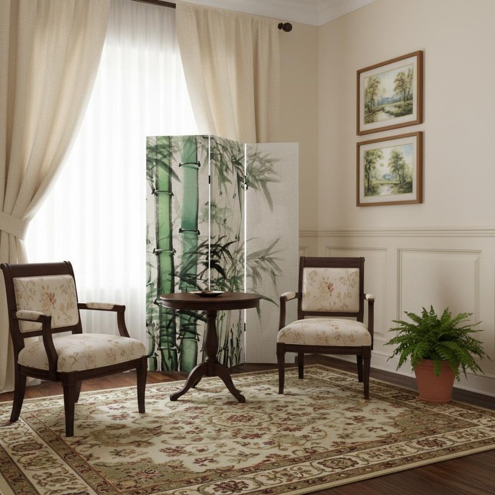 72" Green And White Canvas Folding Three Panel Screen Room Divider HomeRoots