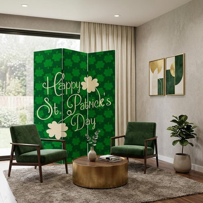 72" Green and White CanvasFolding Three Panel Screen Room Divider HomeRoots