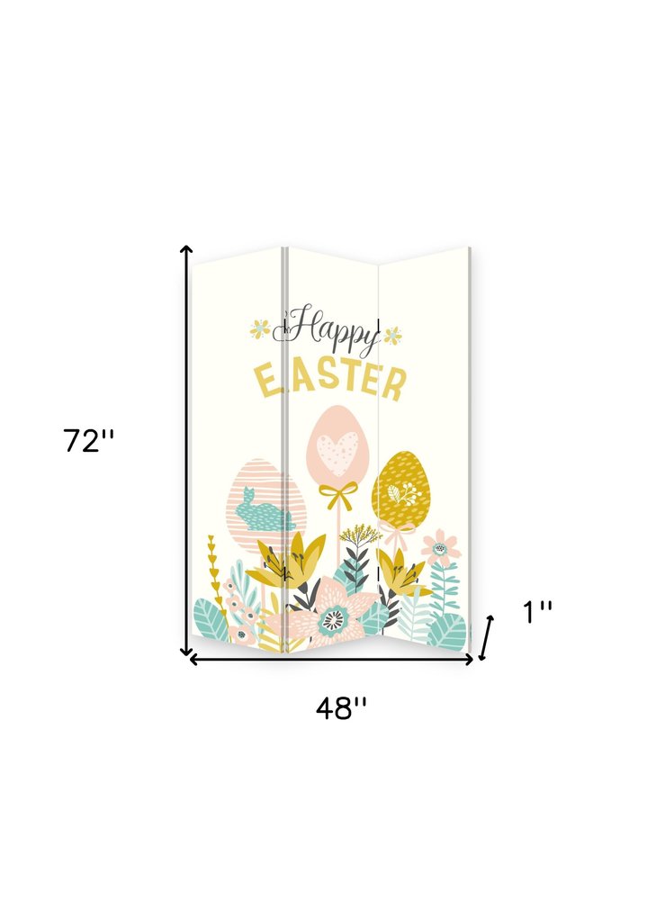 72" Yellow and White Canvas Folding Three Panel Screen Room Divider HomeRoots