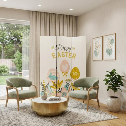 72" Yellow and White Canvas Folding Three Panel Screen Room Divider HomeRoots