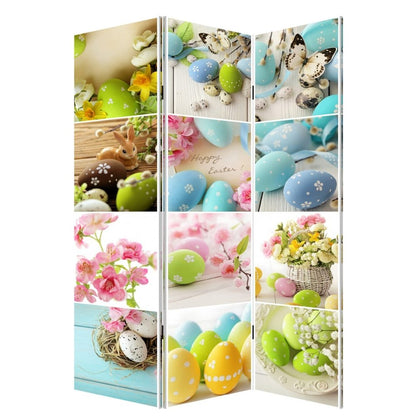 72" Yellow and White Canvas Folding Three Panel Screen Room Divider HomeRoots