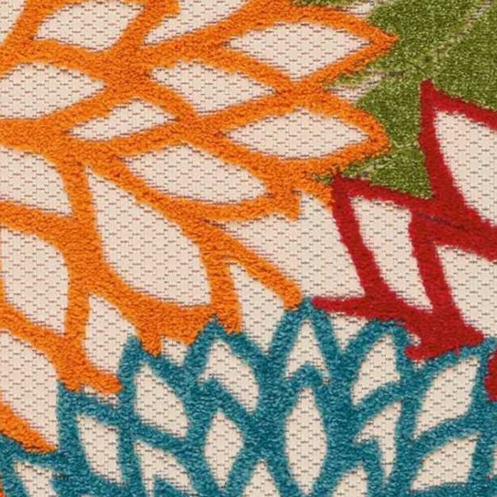 6' Runner Ivory Blue and Orange Floral Indoor Outdoor Area Rug HomeRoots