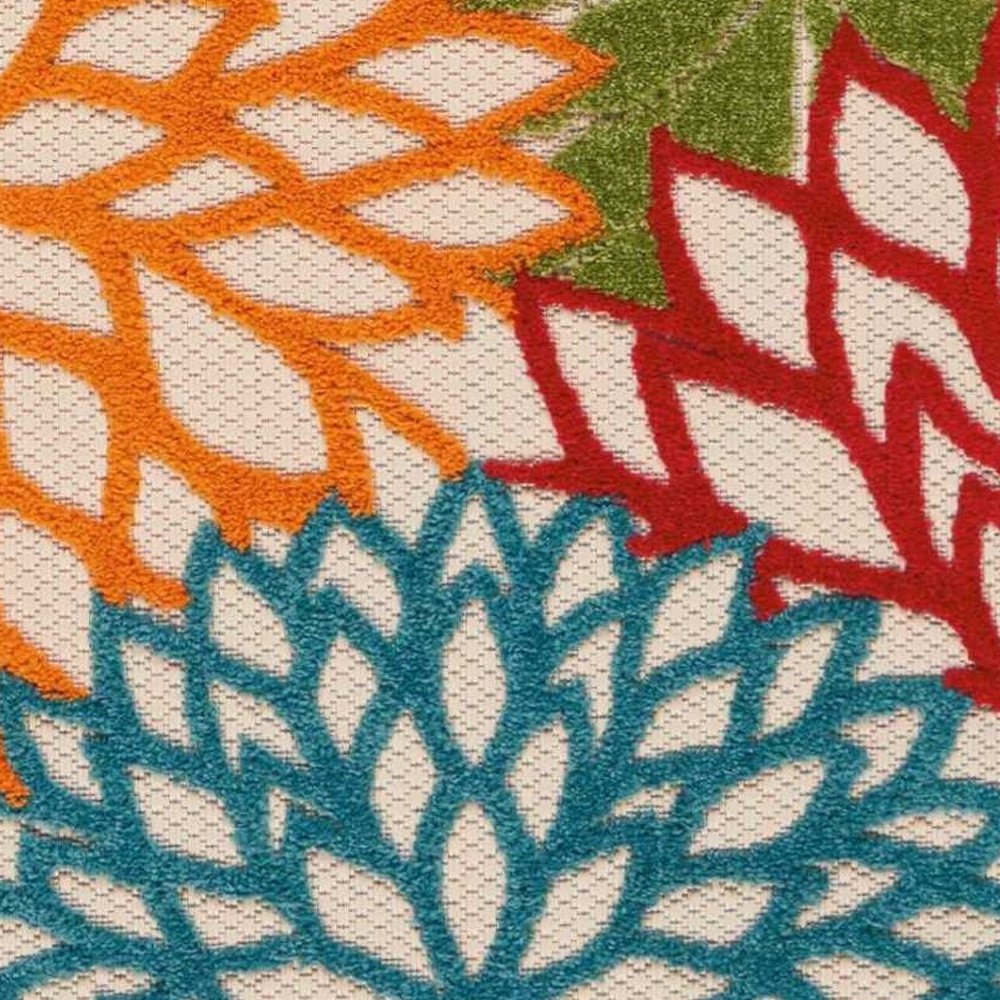 6' Runner Ivory Blue and Orange Floral Indoor Outdoor Area Rug — view 7