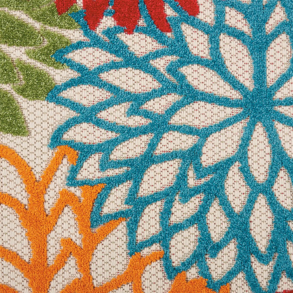 6' Runner Ivory Blue and Orange Floral Indoor Outdoor Area Rug HomeRoots