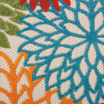 6' Runner Ivory Blue and Orange Floral Indoor Outdoor Area Rug HomeRoots