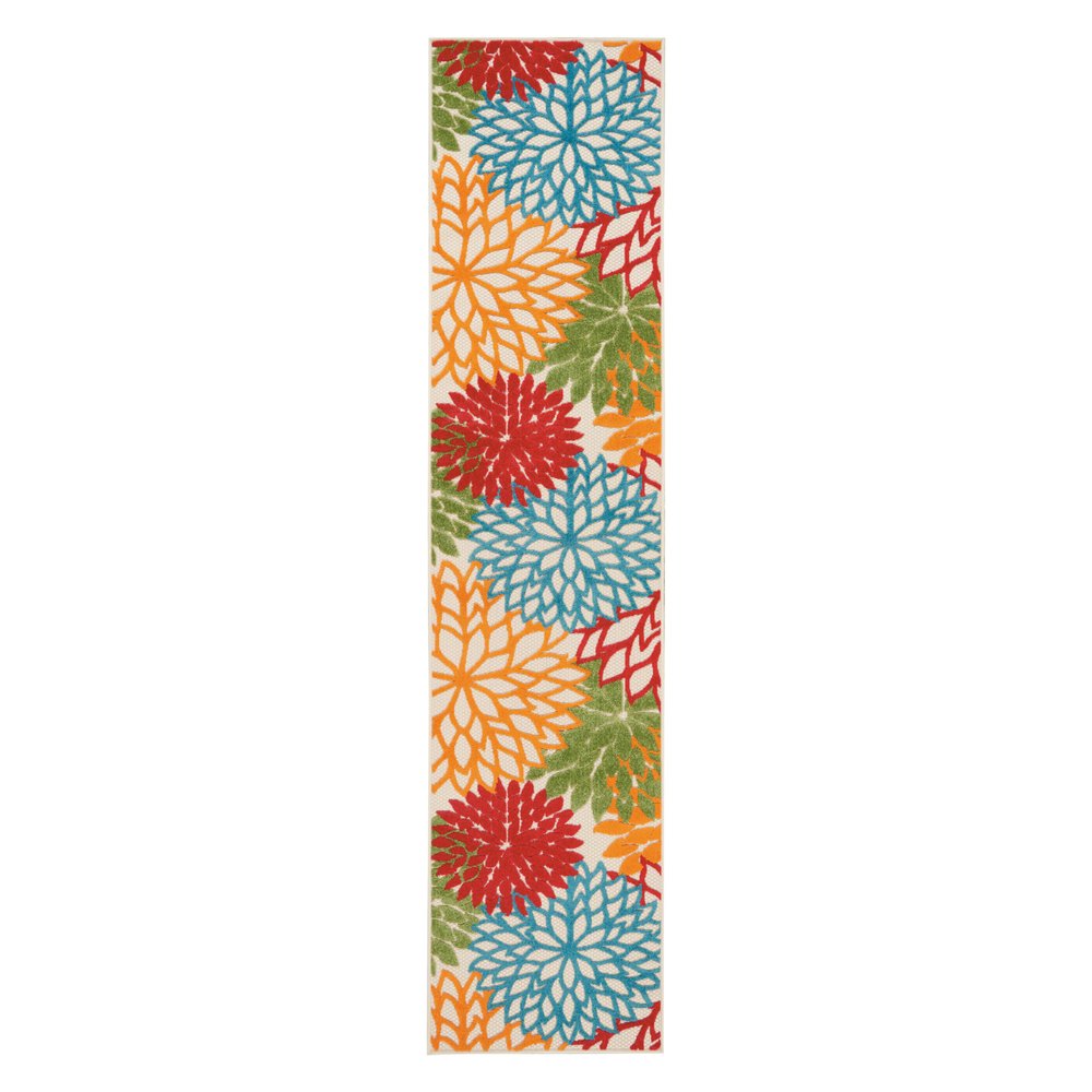 6' Runner Ivory Blue and Orange Floral Indoor Outdoor Area Rug HomeRoots