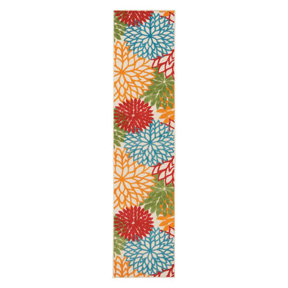 6' Runner Ivory Blue and Orange Floral Indoor Outdoor Area Rug HomeRoots