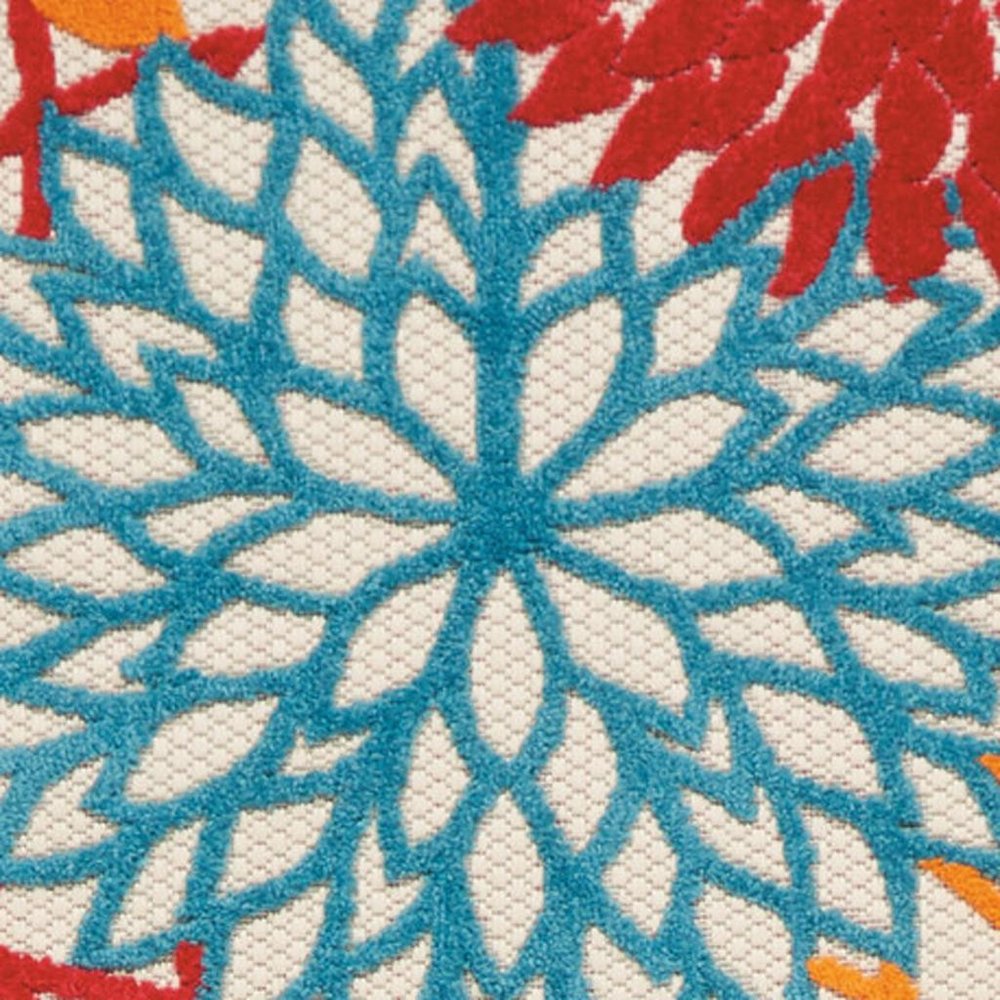 6' Runner Ivory Blue and Orange Floral Indoor Outdoor Area Rug — view 28