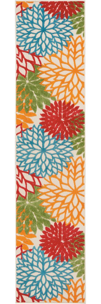 6' Runner Ivory Blue and Orange Floral Indoor Outdoor Area Rug HomeRoots