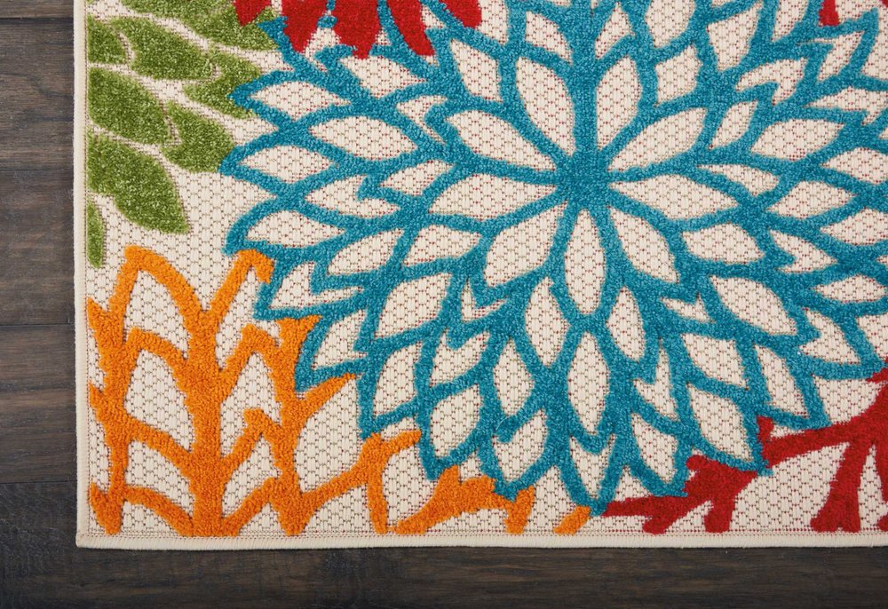 6' Runner Ivory Blue and Orange Floral Indoor Outdoor Area Rug HomeRoots