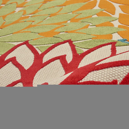 6' Runner Ivory Blue and Orange Floral Indoor Outdoor Area Rug HomeRoots