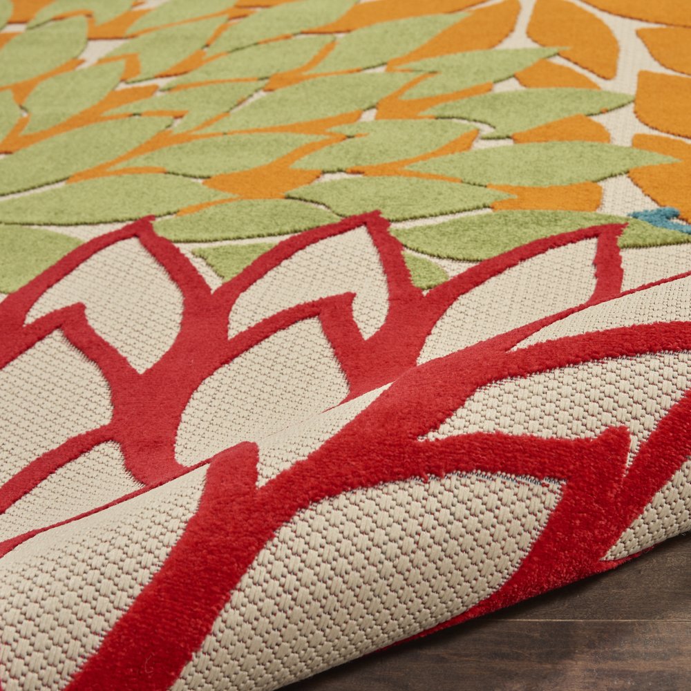 6' Runner Ivory Blue and Orange Floral Indoor Outdoor Area Rug — view 32